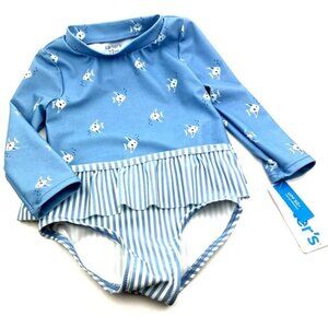 Carter's Swimwear Baby Size 12m Girls Matching 2pc Set Long Sleeve Fish Ruffle